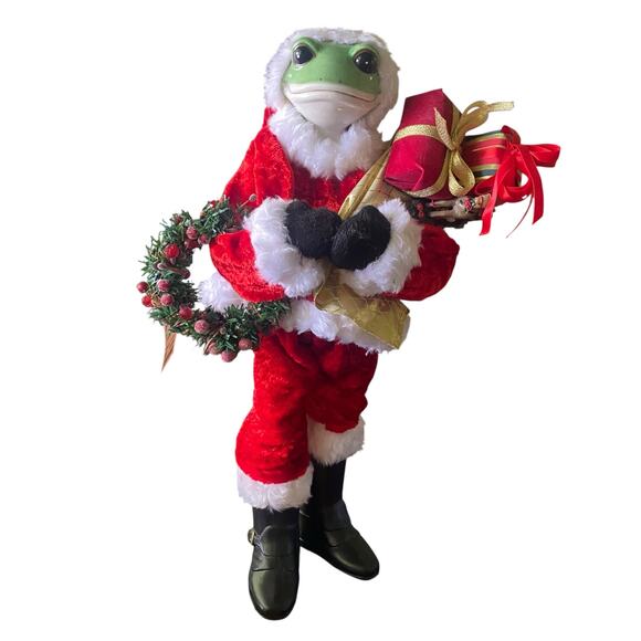 Vintage American Retro 22" Tall Frog w/ Santa Suit and Porcelain Head Christmas - Picture 11 of 13